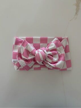 Small Shop Pink Checker Bow Headband